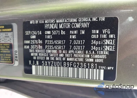 2015 Hyundai Santa Fe Sport 2.4L from USA, damaged, VIN 5XYZUDLB9FG236181